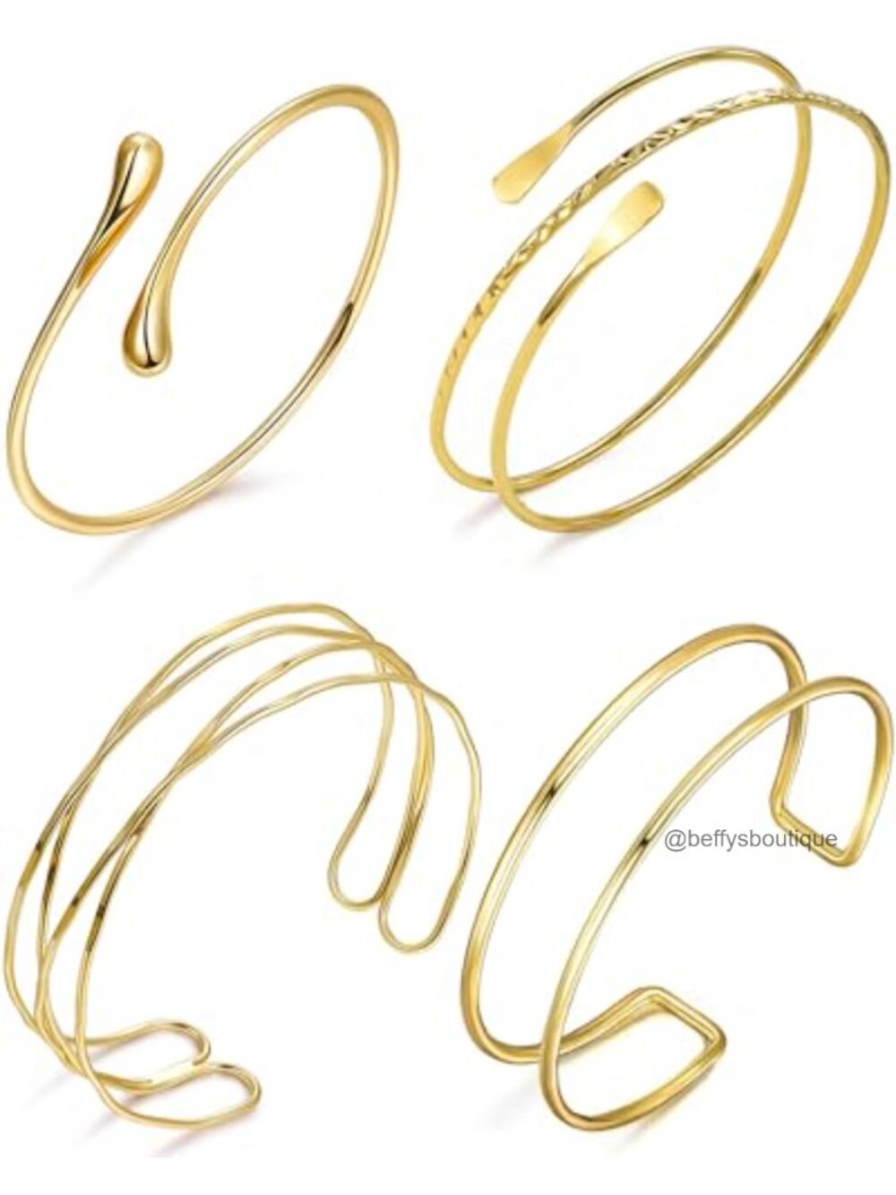 4 Pc Arm Cuff Bracelet Set Gold Plated Adjustable Boho Upper Arm Bangle for